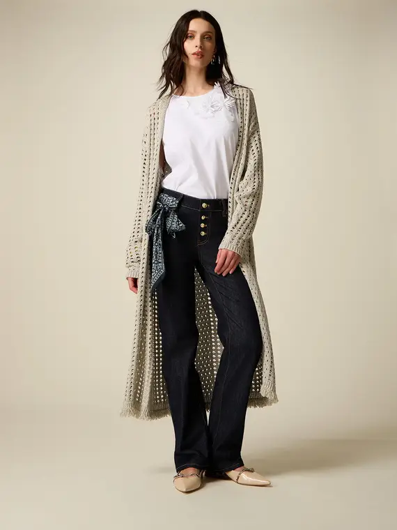 Jeans regular con foulard in vita Donna, Blu