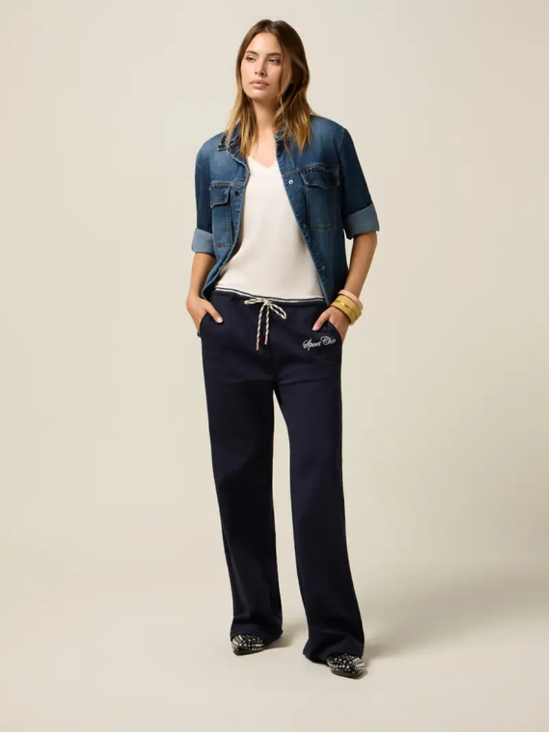 Oltre - Joggers a palazzo in jersey Donna, Blu Taglia: S