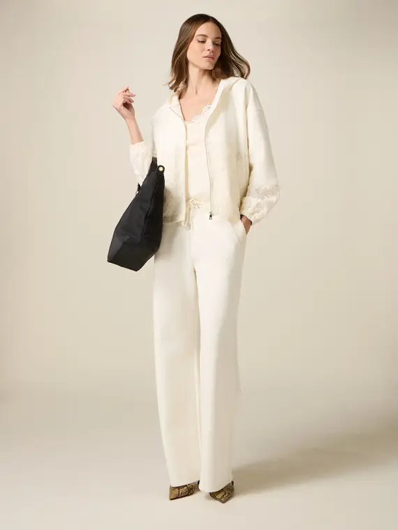 Joggers in felpa con pizzo Donna, Bianco