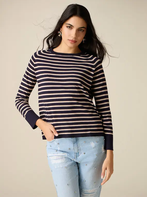 Maglia a righe con bottoni dietro Donna, Blu