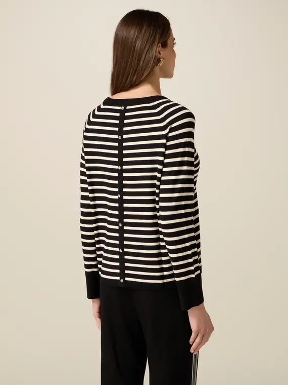 Maglia a righe con bottoni dietro Donna, Nero miniatura 2