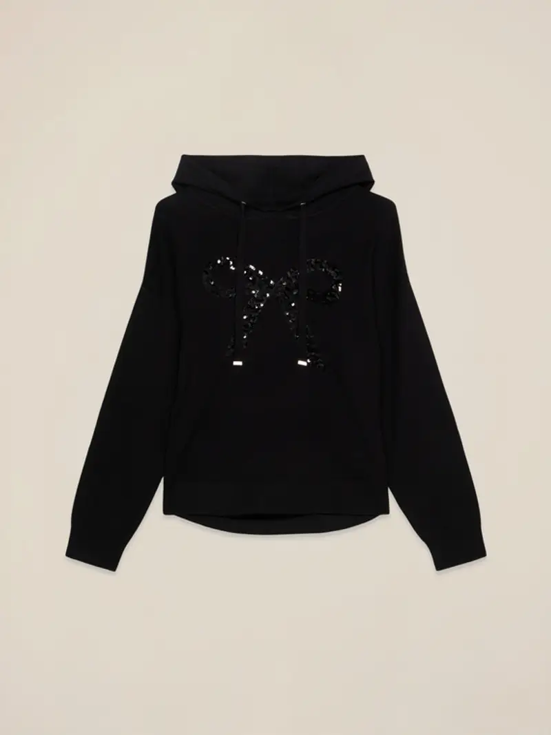Maglia con cappuccio e paillettes Donna, Nero