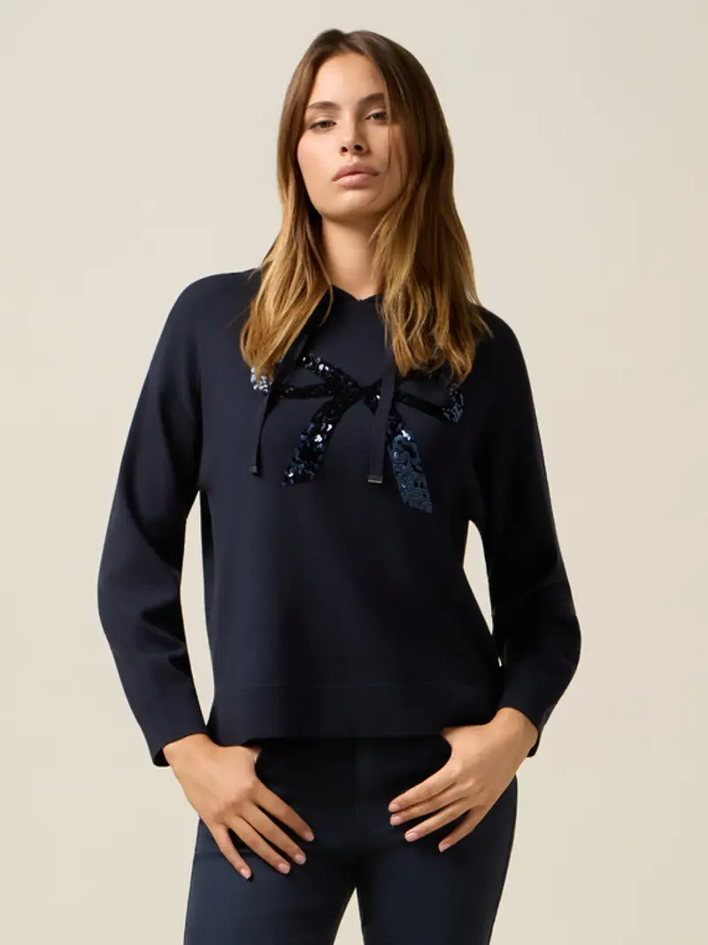 Maglia con cappuccio e paillettes Donna, +