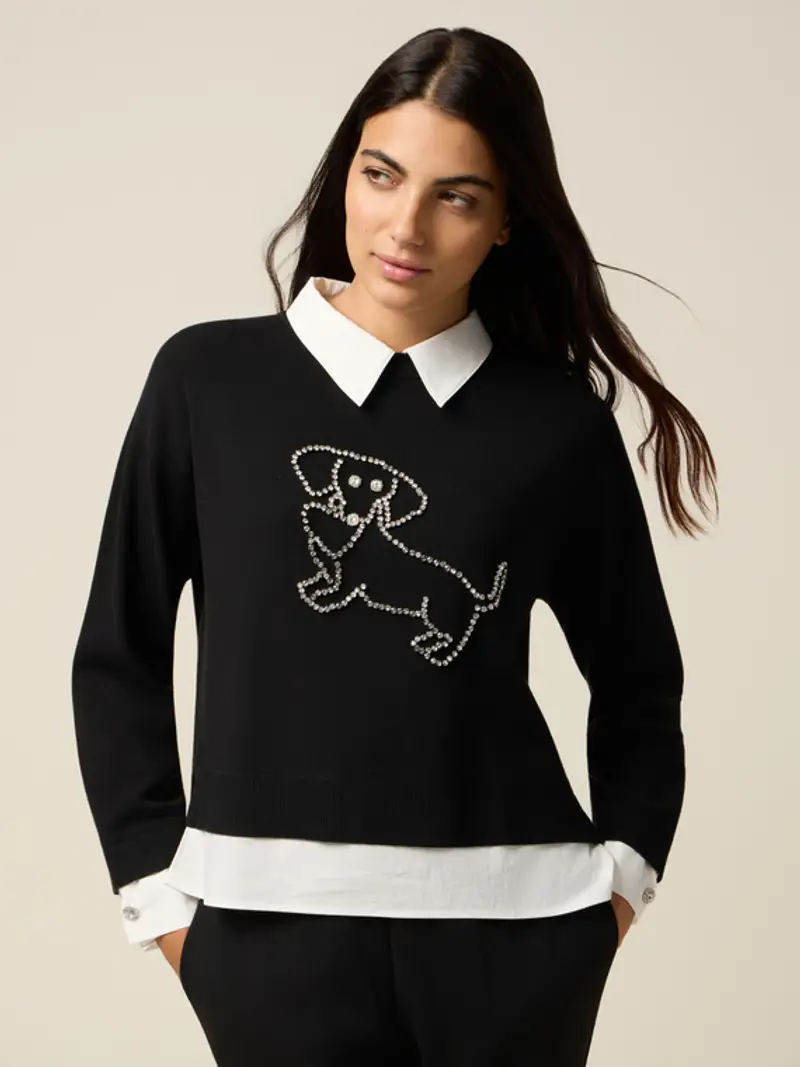 Maglia con castoni e colletto Donna, +