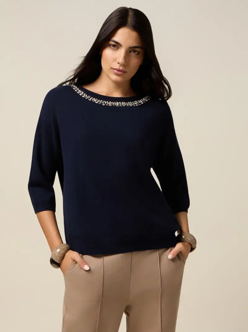 Maglia con decorazioni gioiello Donna, Blu