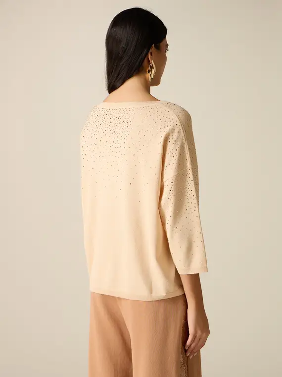 Maglia con micro cristalli Donna, Beige miniatura 2