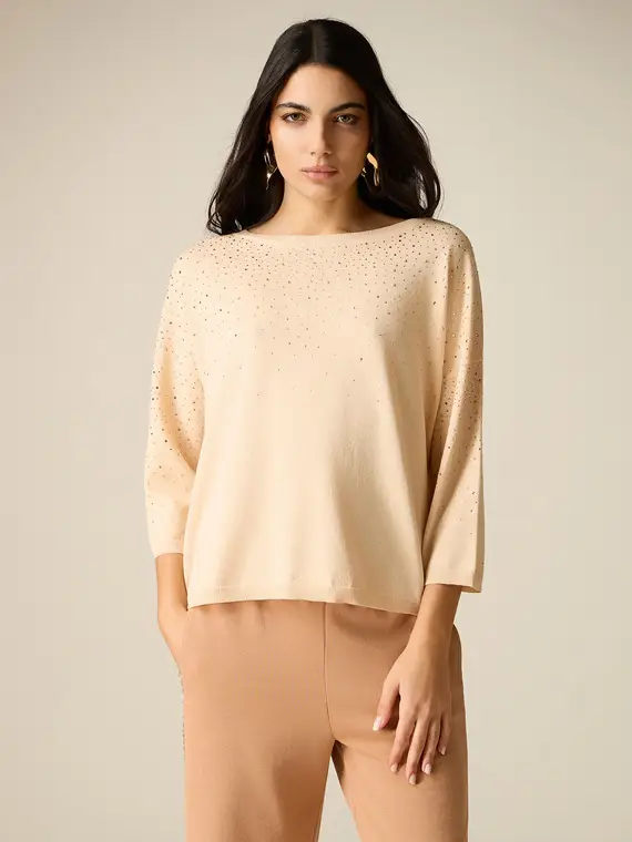Maglia con micro cristalli Donna, Beige
