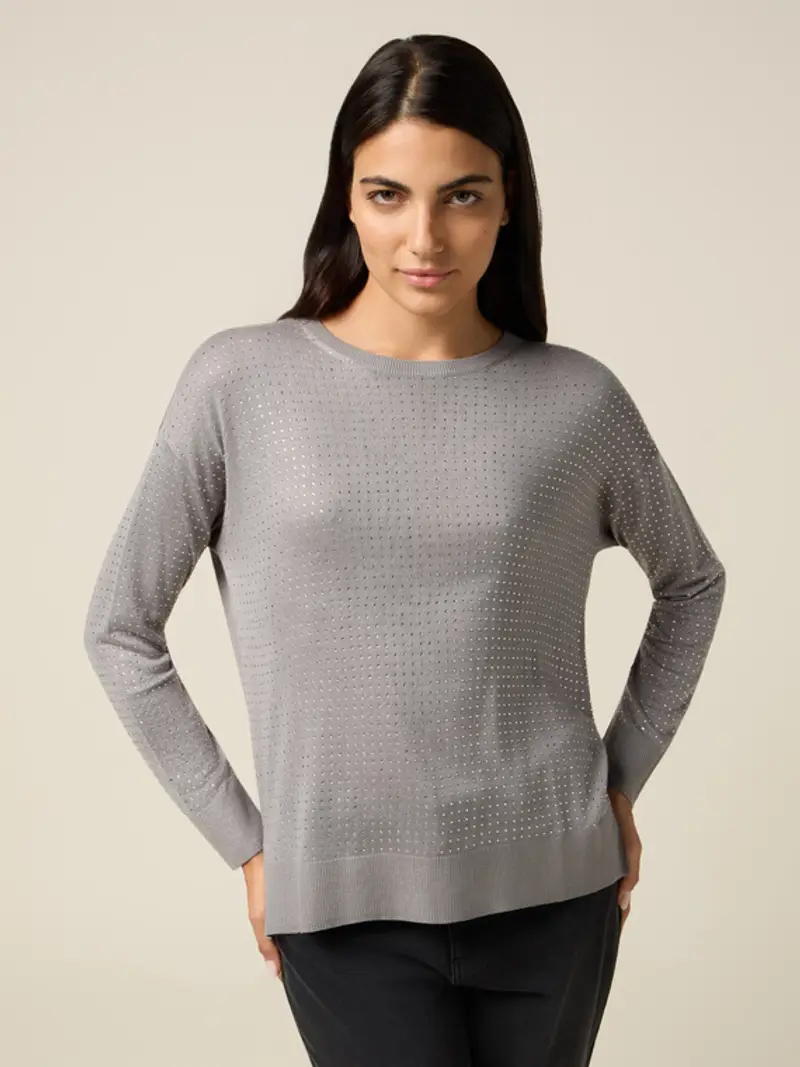 Maglia con micro cristalli Donna, Grigio
