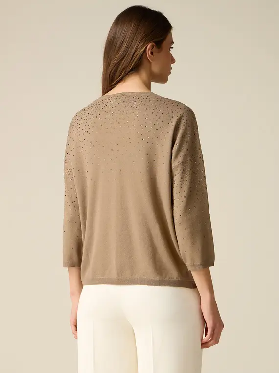 Maglia con micro cristalli Donna, Verde militare miniatura 2