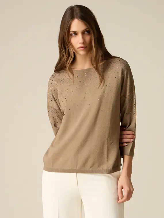 Maglia con micro cristalli Donna, Verde militare