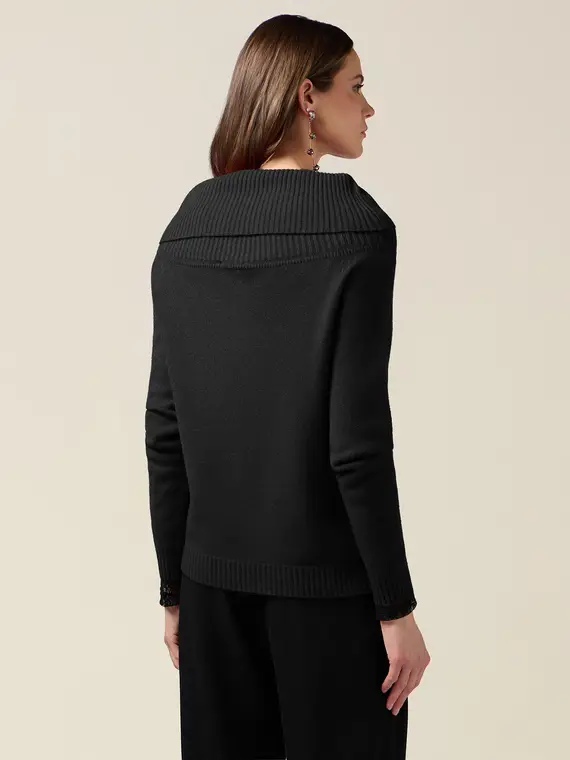 Maglia dolcevita con collo ad anello Donna, Nero miniatura 2