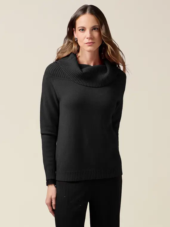 Maglia dolcevita con collo ad anello Donna, Nero