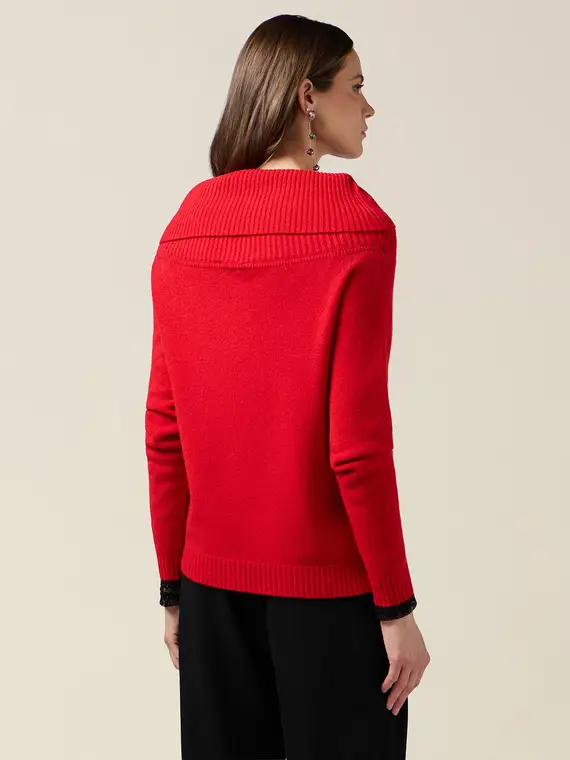 Maglia dolcevita con collo ad anello Donna, Rosso miniatura 2