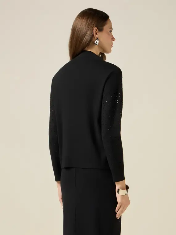 Maglia dolcevita con cristalli Donna, Nero miniatura 2