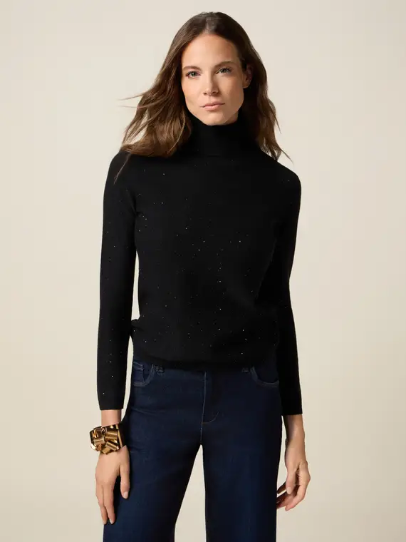 Maglia dolcevita con paillettes Donna, Nero