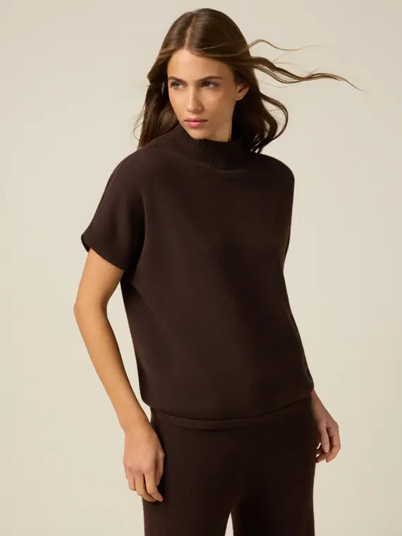 Maglia dolcevita maniche corte Donna, Marrone