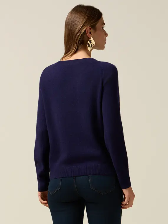 Maglia girocollo in puro cashmere Donna, Blu miniatura 2