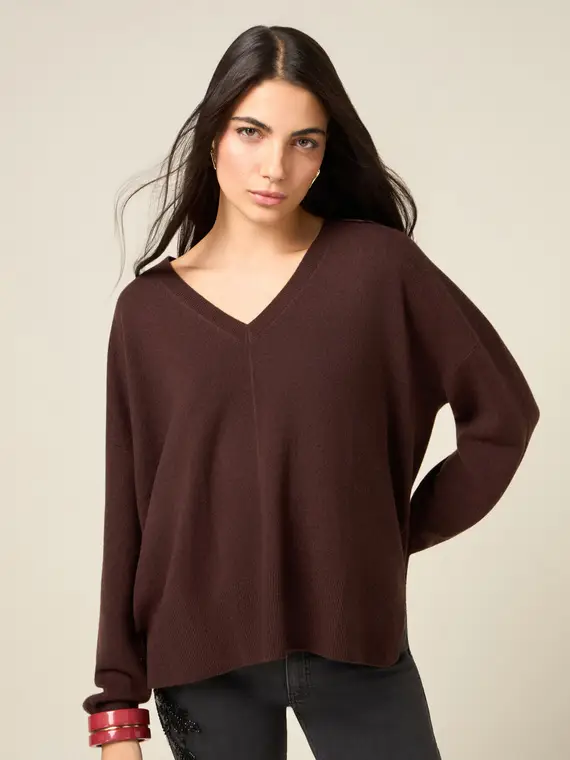 Maglia in pura lana con scollo a V Donna