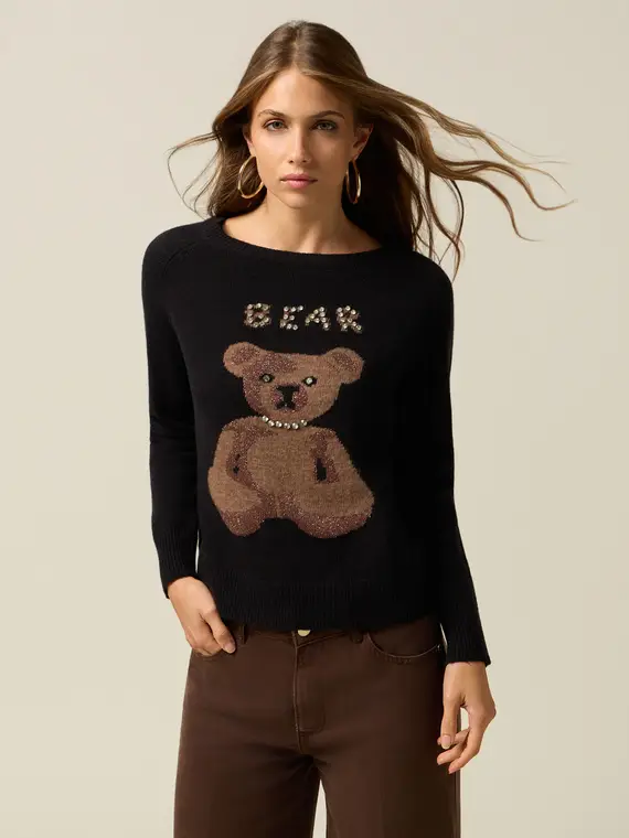 Maglia jacquard con castoni Donna, Nero