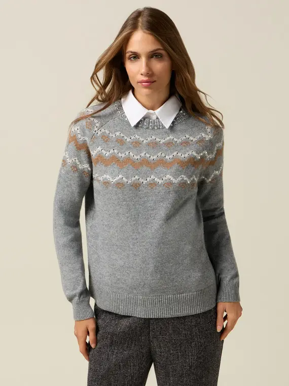Maglia jacquard misto lana con applicazioni Donna