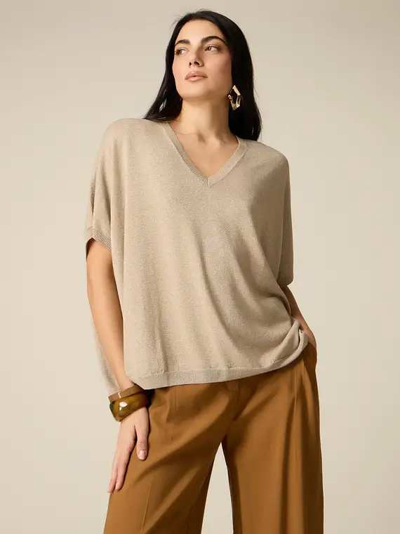 Maglia lurex a kimono Donna, Beige