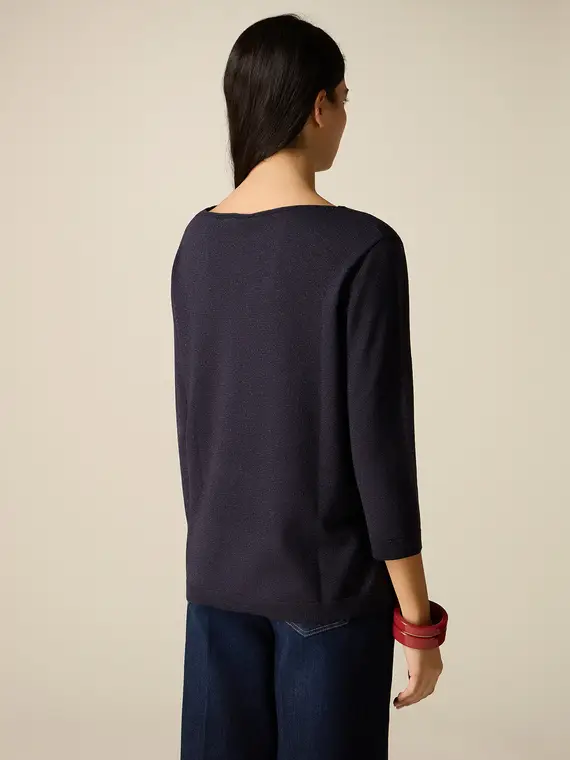 Maglia lurex con scollo a barchetta Donna, Blu + miniatura 2
