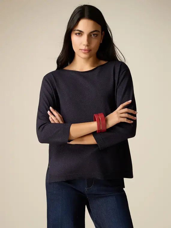 Maglia lurex con scollo a barchetta Donna, Blu +