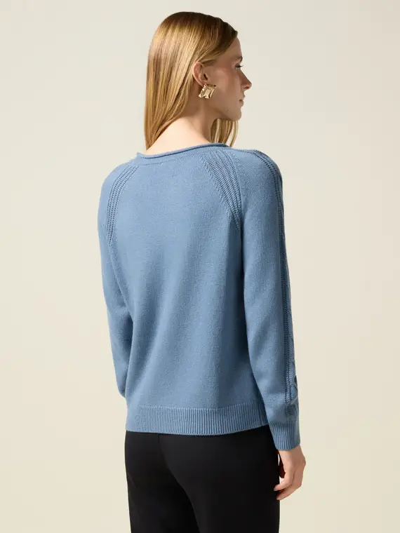 Maglia misto cachemire con dettagli a trecce Donna, Azzurro miniatura 2