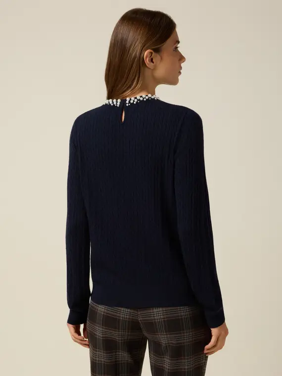 Maglia misto cashmere con applicazioni Donna, Blu miniatura 2