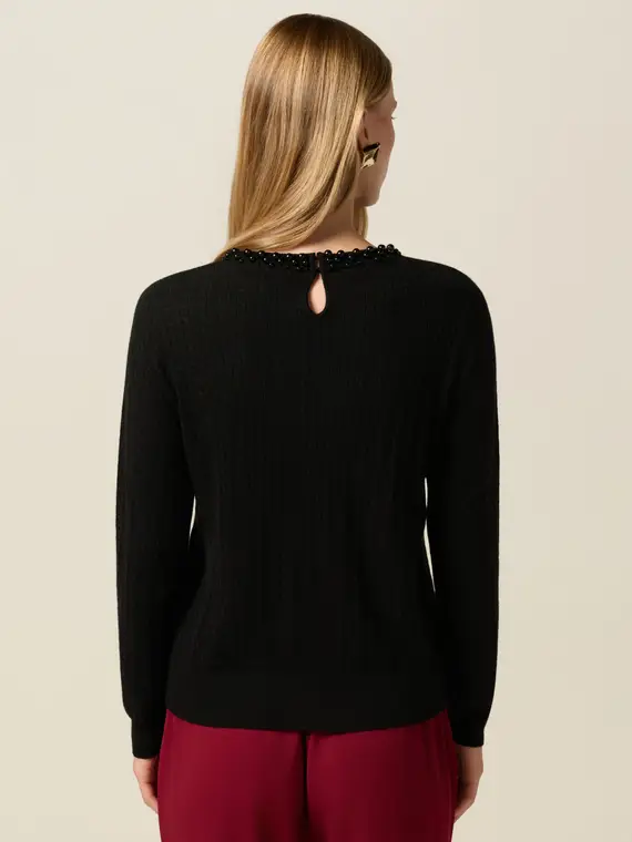 Maglia misto cashmere con applicazioni Donna, Nero miniatura 2