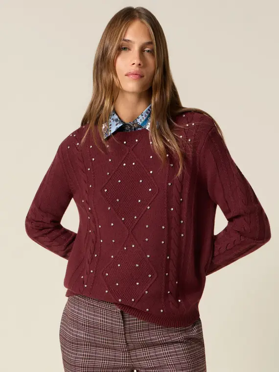 Maglia misto cashmere con castoni Donna