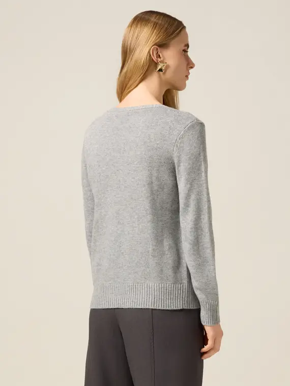 Maglia misto cashmere con cristalli Donna, Grigio miniatura 2
