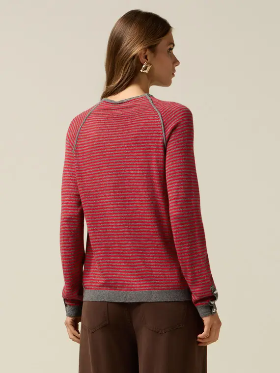 Maglia misto lana a righe con dettaglio bottoni Donna miniatura 2