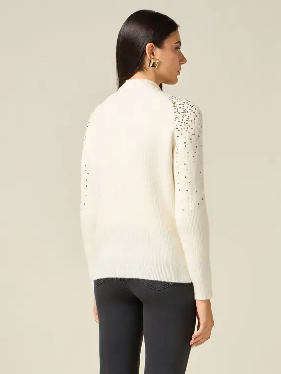 Maglia misto lana con paillettes Donna, Bianco miniatura 2