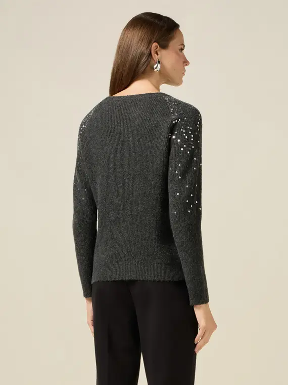 Maglia misto lana con paillettes Donna, Grigio miniatura 2