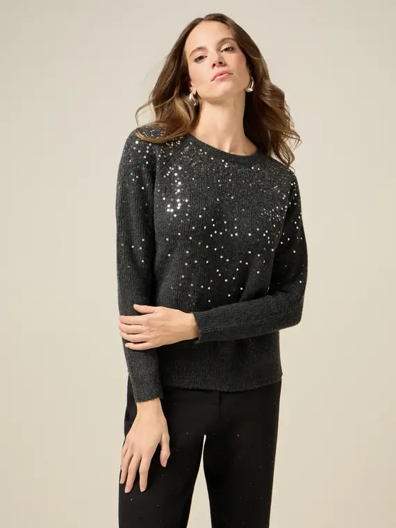 Maglia misto lana con paillettes Donna, Grigio
