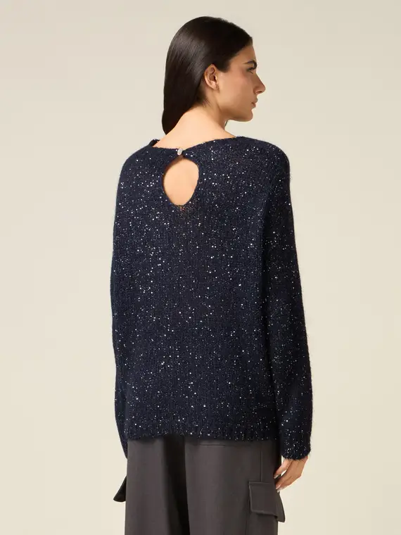 Maglia misto mohair con micro paillettes Donna, Blu miniatura 2