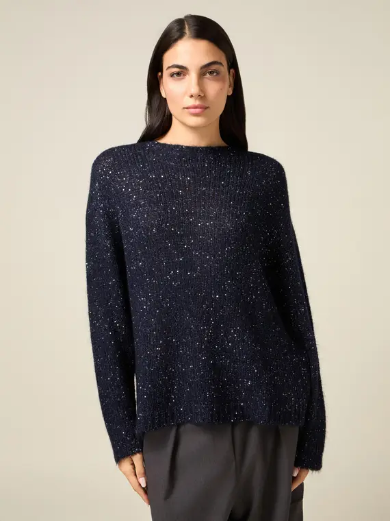 Maglia misto mohair con micro paillettes Donna, Blu