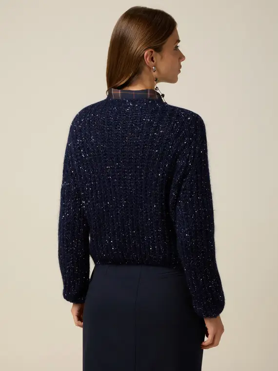 Maglia misto mohair con paillettes Donna, Blu miniatura 2