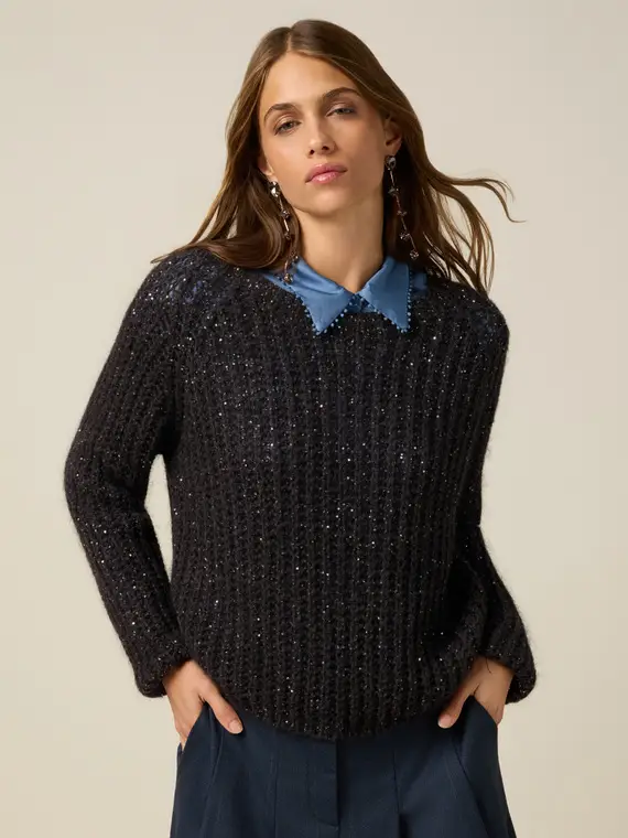 Maglia misto mohair con paillettes Donna, Grigio