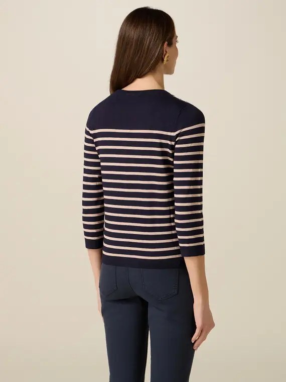 Maglia misto viscosa a righe con bottoni Donna, Blu + miniatura 2