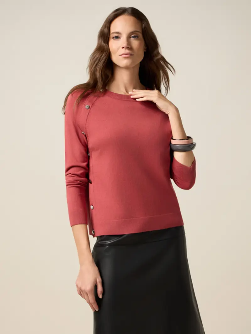 Maglia misto viscosa con bottoni decorativi Donna, Arancione +