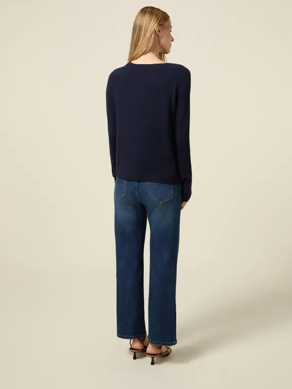 Maglia misto viscosa con bottoni decorativi Donna, Blu miniatura 2