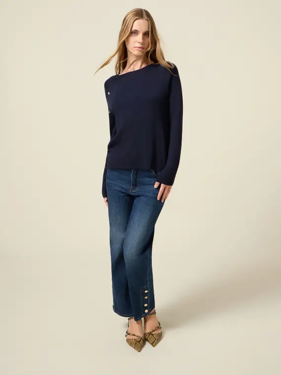 Maglia misto viscosa con bottoni decorativi Donna, Blu