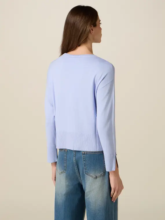 Maglia misto viscosa con bottoni gioiello Donna, Azzurro + miniatura 2