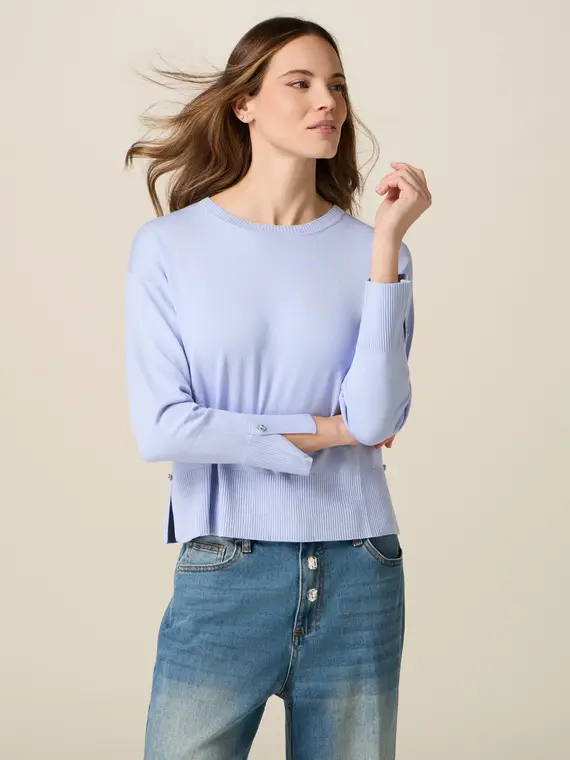 Maglia misto viscosa con bottoni gioiello Donna, Azzurro +