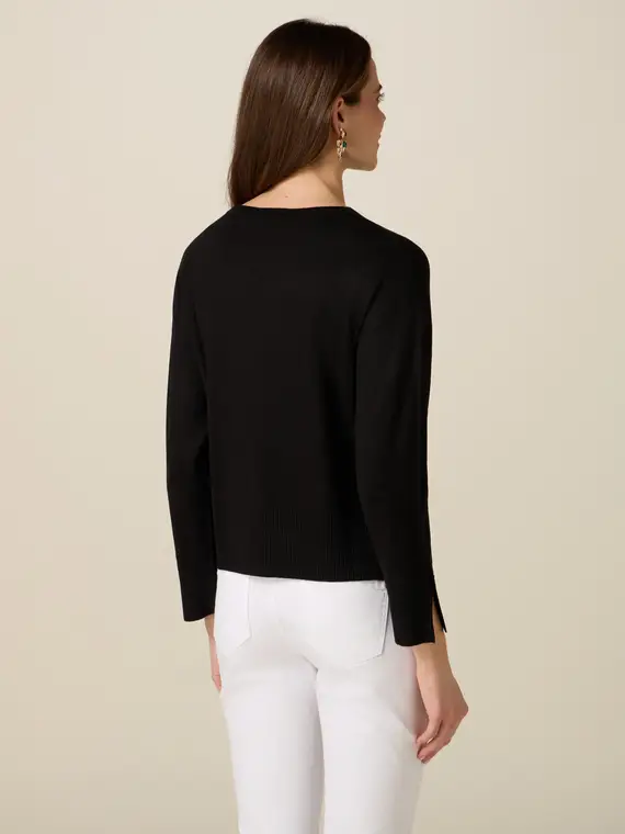 Maglia misto viscosa con bottoni gioiello Donna, Nero + miniatura 2