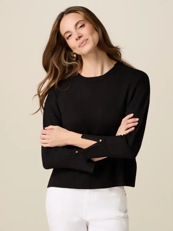 Maglia misto viscosa con bottoni gioiello Donna, Nero +