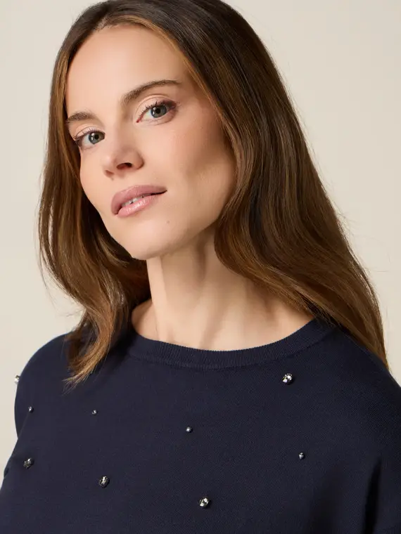 Maglia misto viscosa con cristalli Donna, Blu + miniatura 2