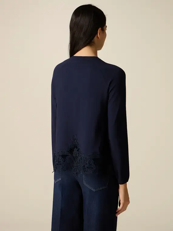 Maglia misto viscosa con inserto in pizzo Donna, Blu + miniatura 2